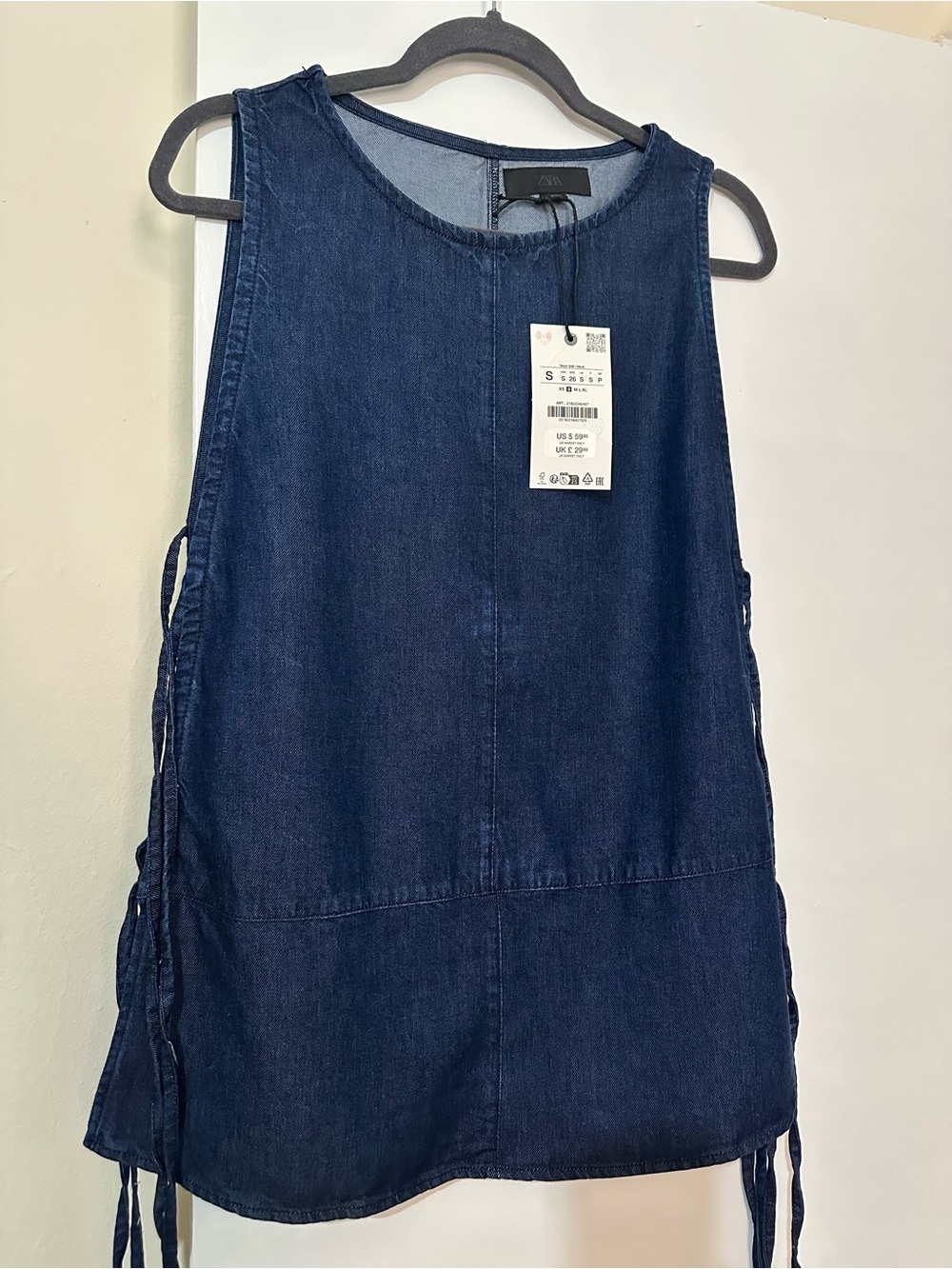 Zara Indigo Denim Sleeveless Shift with Side Ties